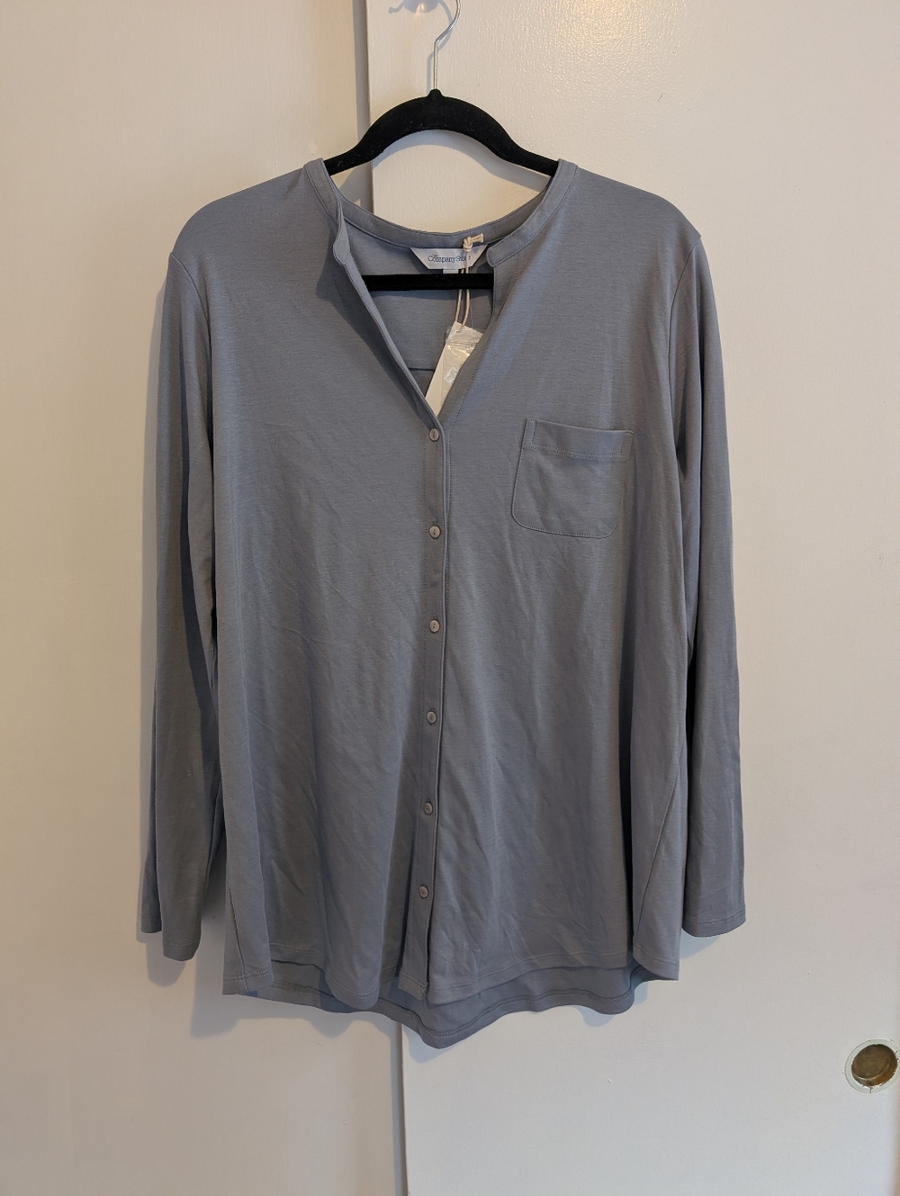 The Company Store XL Pima Cotton Dusk Blue Button-Up Long Sleeve Pajama Top NWT